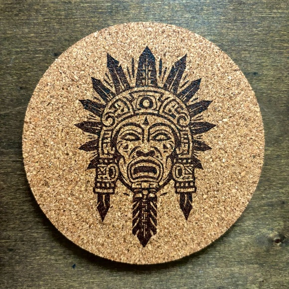 Aztec Clipart 4 Laser Engraved Cork Coaster - Picture 1 of 5